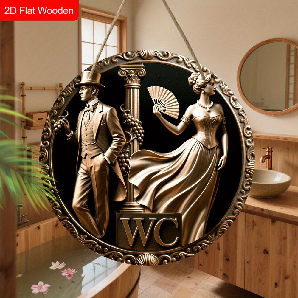 Retro Wooden WC Sign - Charming Figurine Ornaments for Toilet Door, Wall, Room Decor