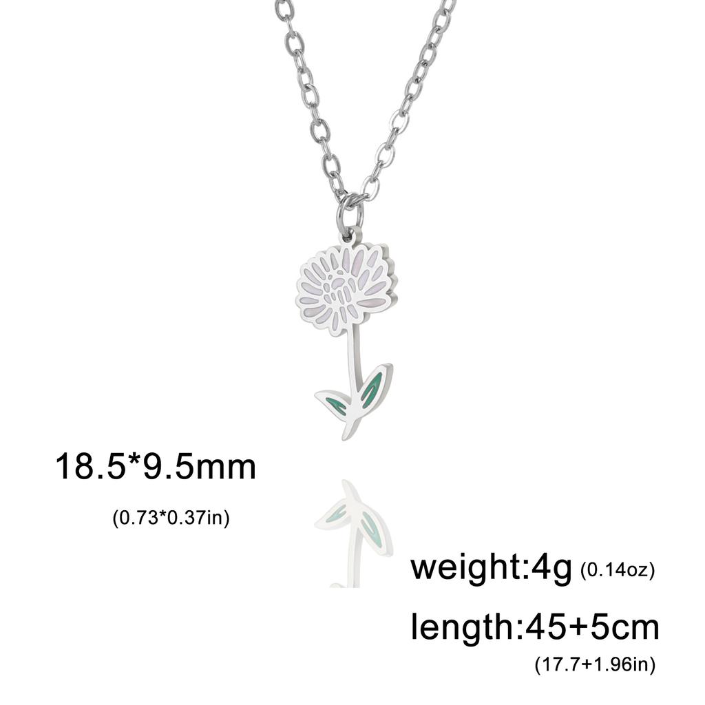 12 Birth Months Flower Necklace Stainless Steel White Green Enamel Daisy Rose Cosmos Pendant Neck Chains Birthday Gift