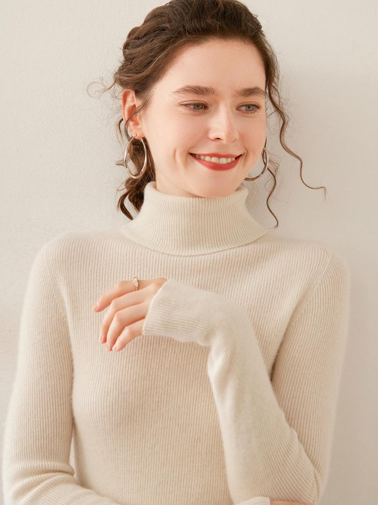 Women's Slim Fit Cashmere Knit High Neck Sweater Long Sleeve Wool Base Layer