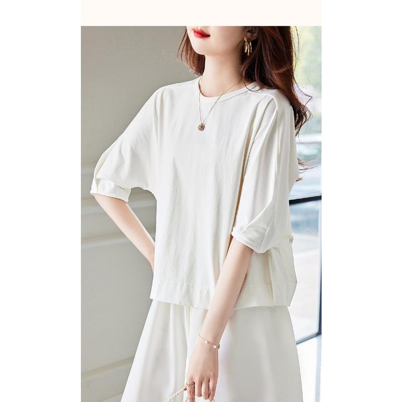 

Весенняя простая облегающая женская футболка с пуговицами, летняя футболка с круглым вырезом и рукавом «пять минут» для женщин 2XL белый