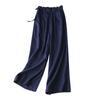 Damen Palazzo-Hose aus Baumwollleinen mit weitem Bein und elastischer Caprihose mit hoher Taille