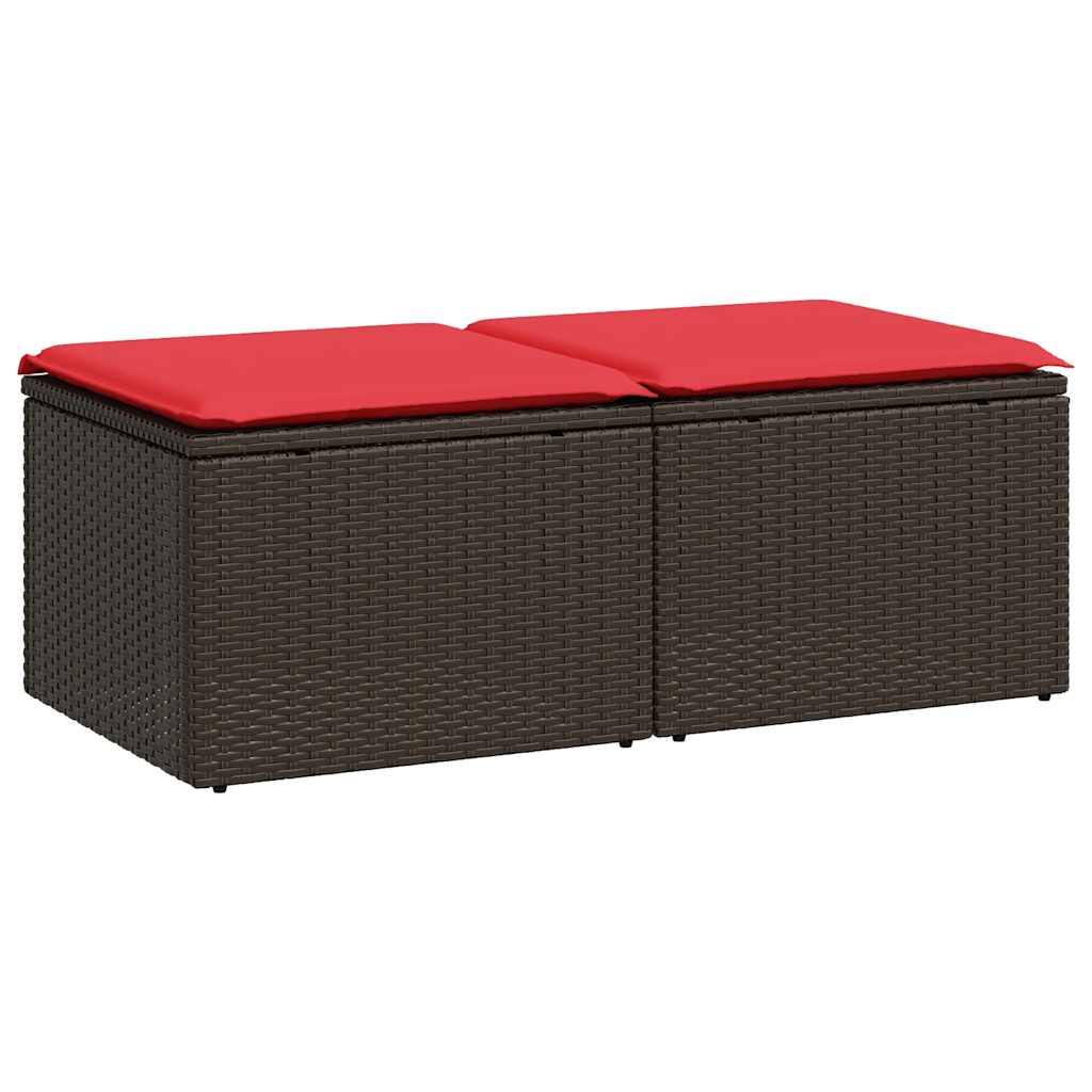 2 Piece Garden Sofa Set with Cushions Brown Poly Rattan & Acacia