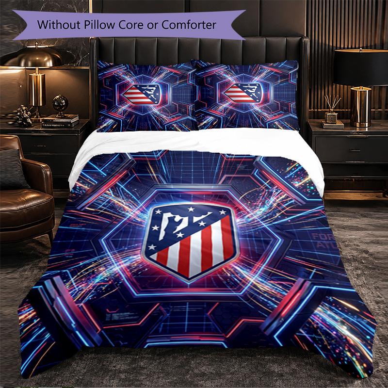 Atletico Madrid Pattern 3 Pieces Bedding Set Soft Microfiber Duvet Cover with Pillow Cases for Bedroom