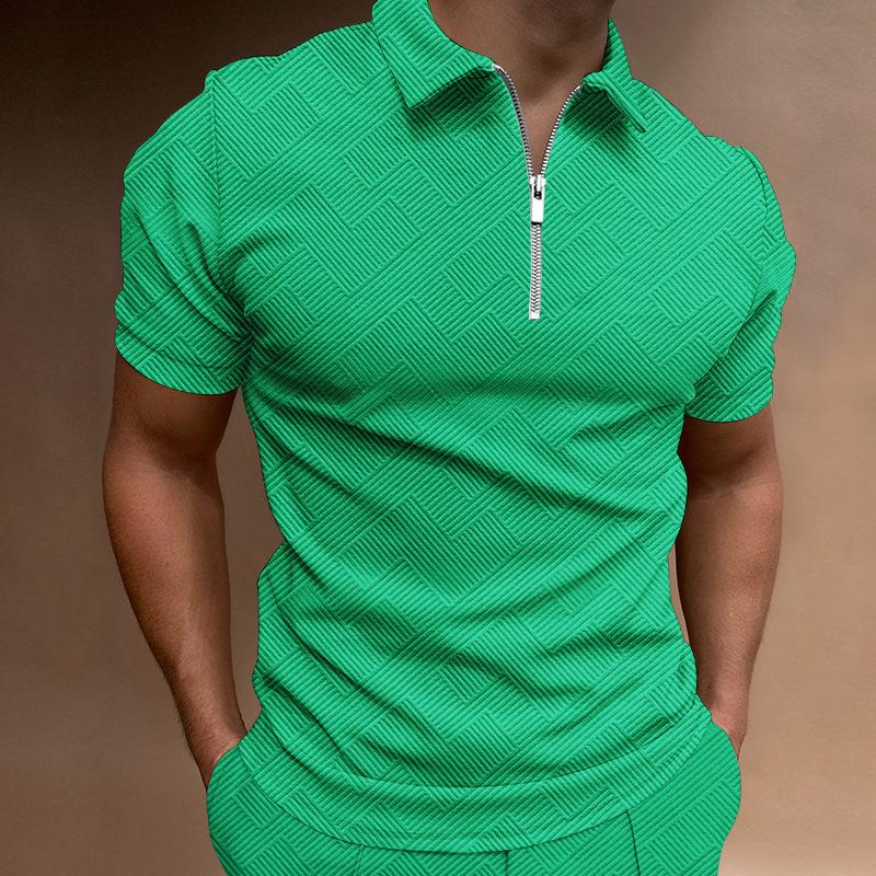Half-Zip Short Sleeve Textured Polo Shirt, Stylish Casual Top For Men