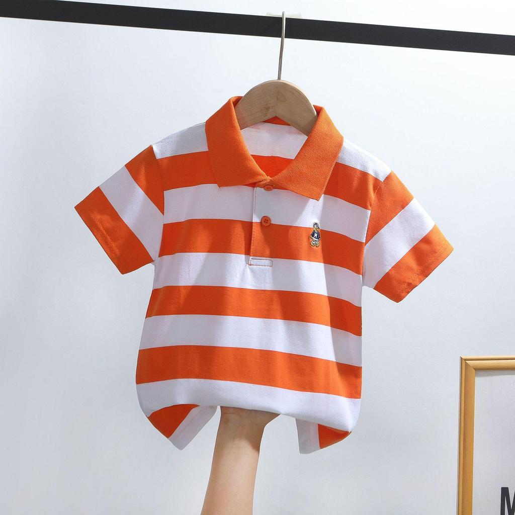 Kids' Korean Striped Cotton Polo Shirt: Short-Sleeved T-Shirt for Boys, Sizes 0-16, Summer Children's Clothing