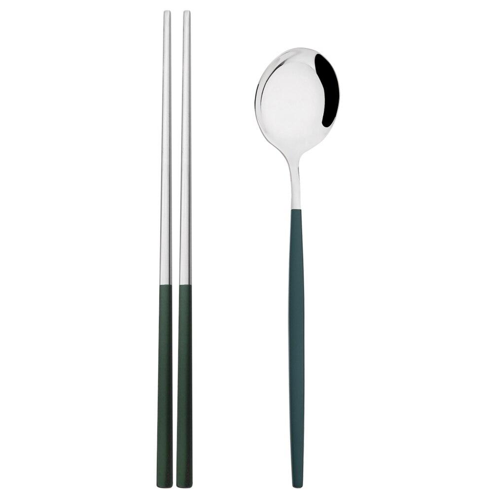 Gold 2Pcs Stainless Steel Tableware Set Mirror Dinner Spoon 304 Chopsticks Cutlery Set Lunch Dinner Set Portable Travel Dinnerware