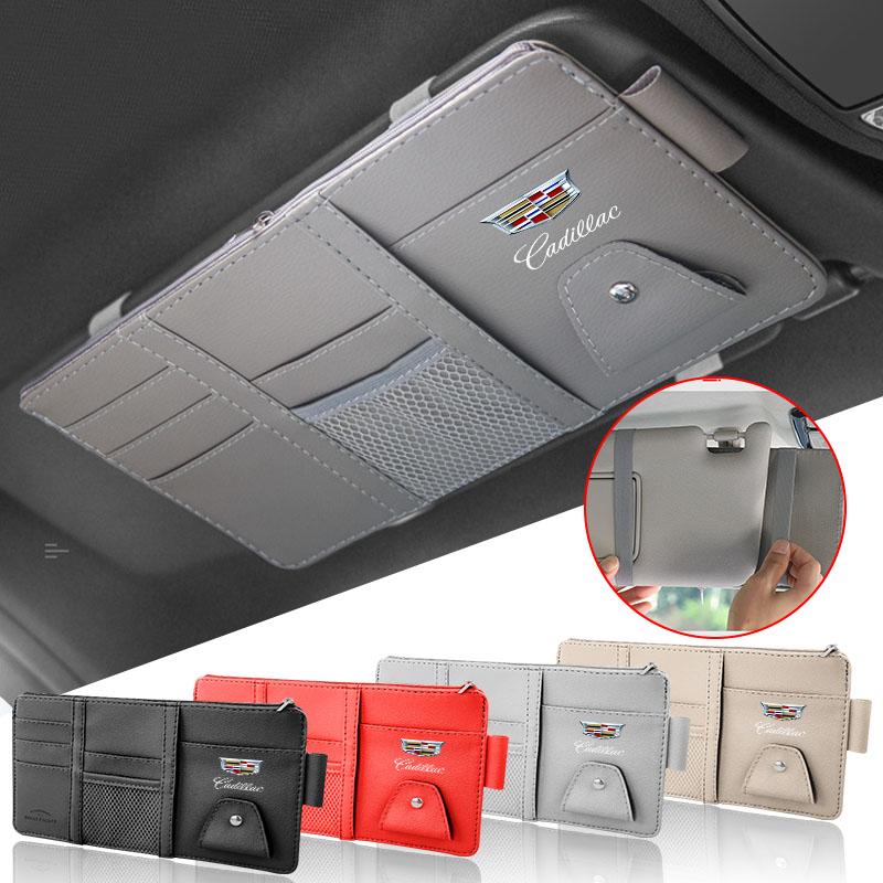 Car Sun Visor Storage Card Bag Glasses Clip Phone Holder Car Styling For Cadillac XT5 XTS CTS BLS SLS DTS SRX Escalade Tiburon Deville