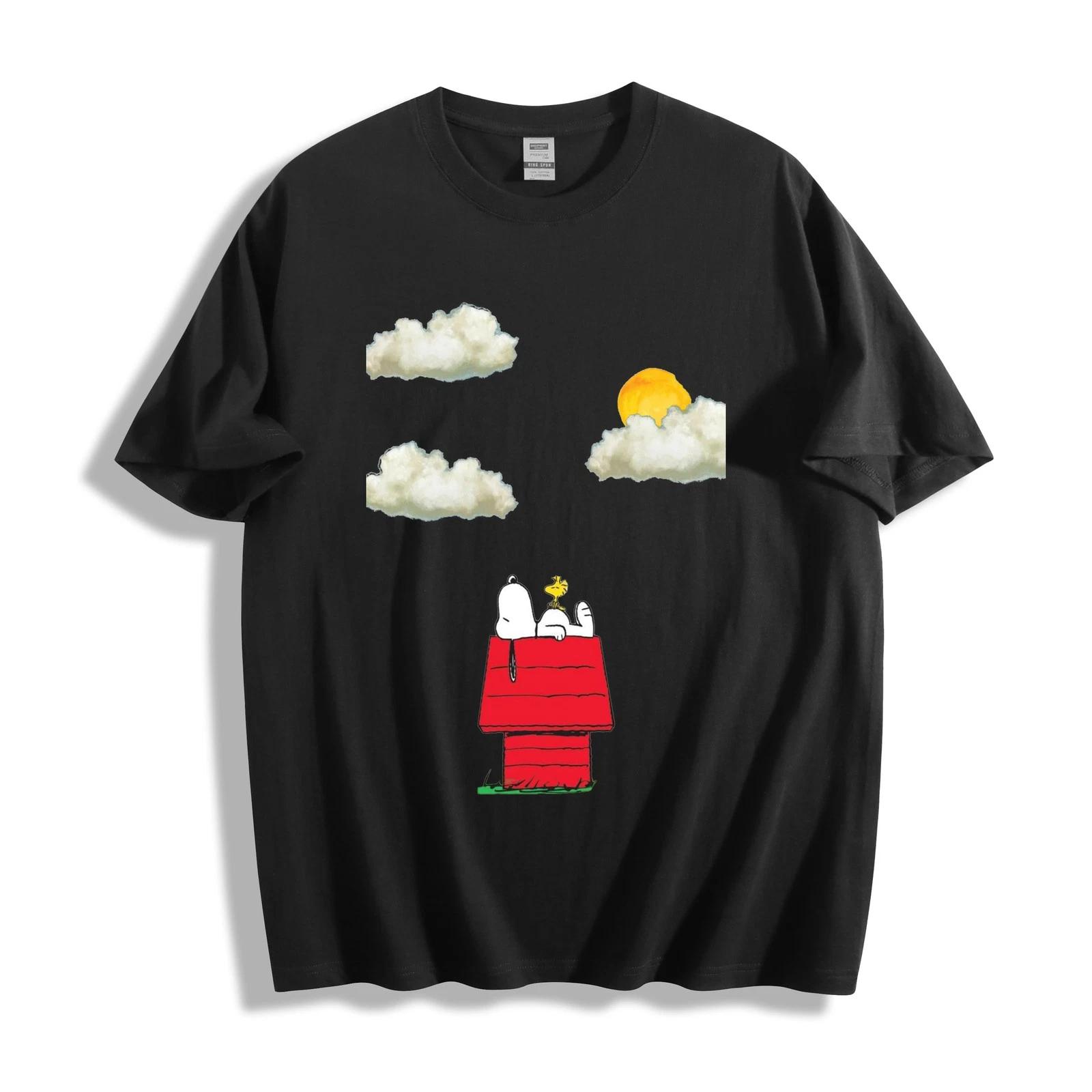 Snoopy Doghouse Sunset Tee - Peanuts Woodstock Roof Chill Cartoon T-Shirt L