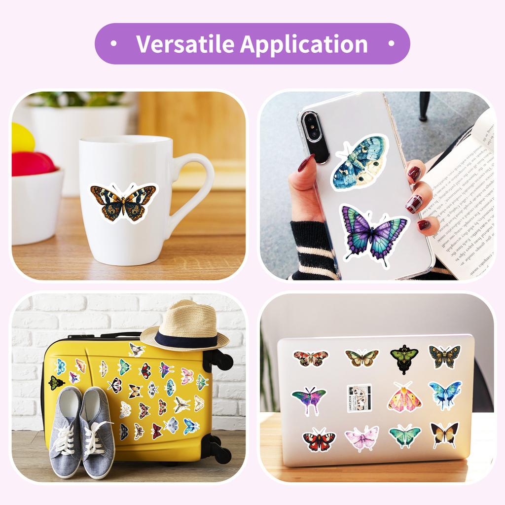50Pcs Vintage Realistic Butterfly Moth Stickers - Creative Waterproof Decals for Phone Case & Notebook Decor