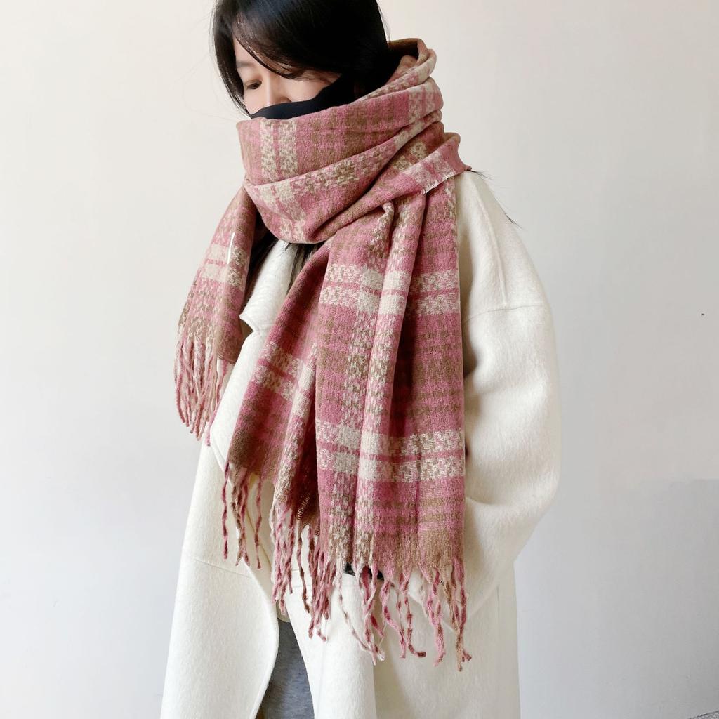 Winter Christmas red atmosphere soft waxy scarf female couple style holiday gift premium sense angola red plaid shawl