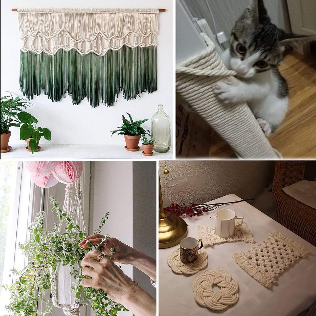 Alantis Authentisches Makramee Handgefertigt Baumwollstricken Natürliche Baumwolle Innenwand Topfpflanze DIY 4mm Breit x 300m Lang Seil, Beige, Garn, Garn,