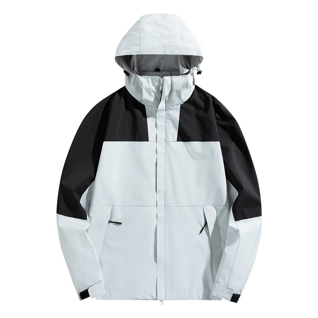 Unisex Lockere Passform Schulterabfall Farbblock Windjacke Mit Kapuze Outdoor Wasserdicht Shell Mantel