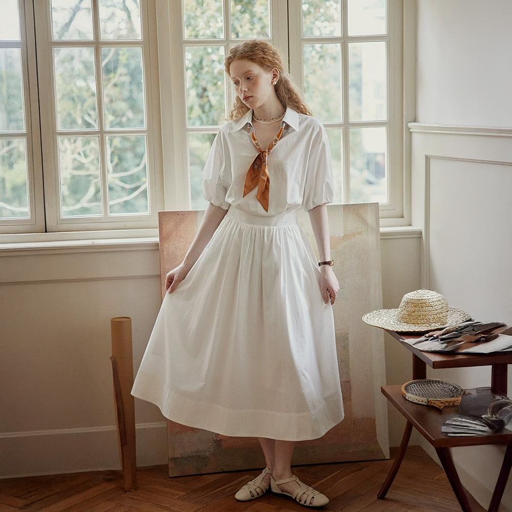 Peulaudeumali Pm_Collar Puff Sleeve White Dress