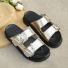 Slippers women's summer wear flat bottom one-word drag retro small sandals beach thick-soled slippers