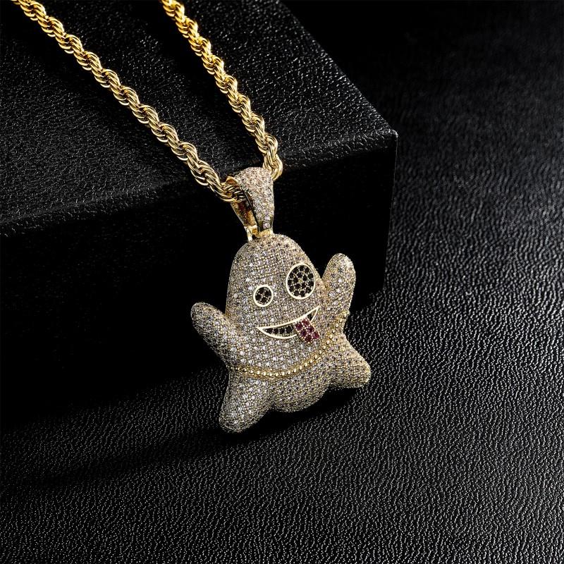 Halloween Ghost Emoji Pendant Necklace Men Women Stylish Copper Charm With Gold Rose Finish