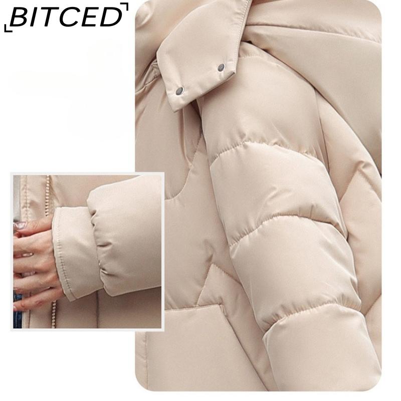 BITCED Winter Detachable Hood Cotton Coat for Women Mid-Length Thickened Cotton Coat Over-the-Knee Length Women's Cotton Jacket Outerwear
