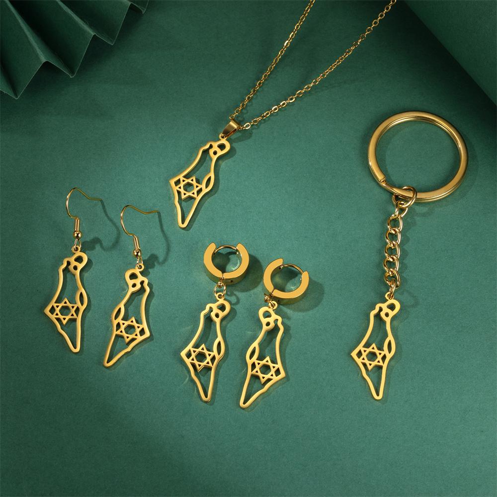 My Shape Star of David Israel Map Drop Earrings for Women Stainless Steel Hollow Map Dangle Earrings Je Jewelry Wholesale