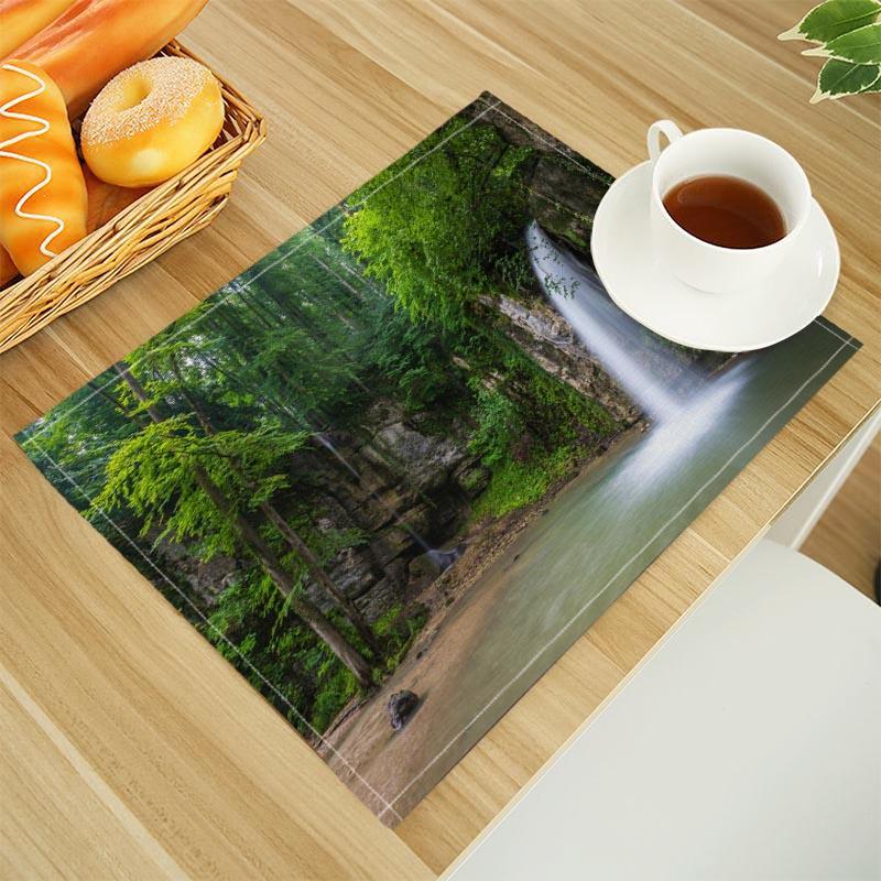 Naturalny leśny podkładka na stół z tkaniny lnianej Podkładki na stół Rodzinny obiad Zastawa stołowa Mata na stół kuchenny 30X45cm