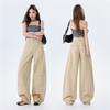 Early Spring Pure Cotton Military Green Comfort Relax Drape Saber Cut Scythe Cargo Denim Pants For Ladies Casual Pants Oversize Denim Trousers