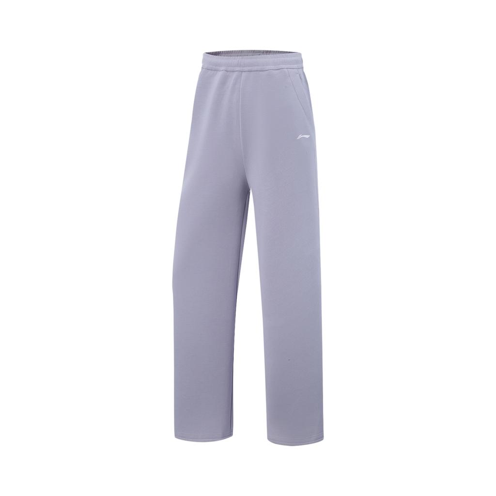 Li Ning Casual Straight Leg Simple Versatile Solid Color Mid Waist Knitted Sports Pants Women bottoms Fog-Purple AKLV970-1
