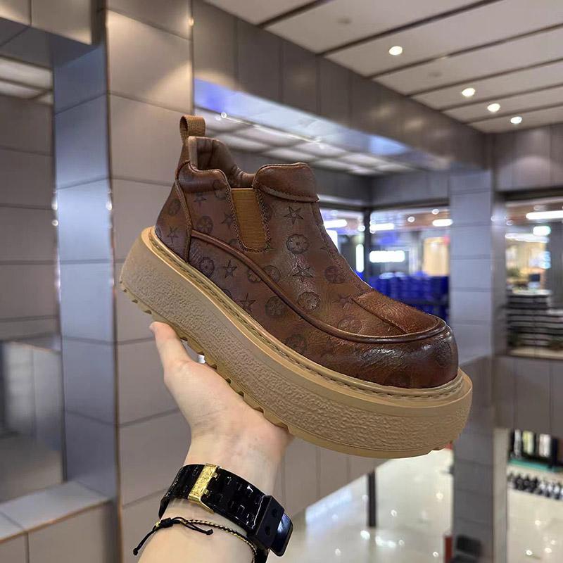 Retro Print Men's Slip-On oes Warm Cotton Fce Convenient One-Touch Winter Boots Low Top Casual oes Rubber Sole