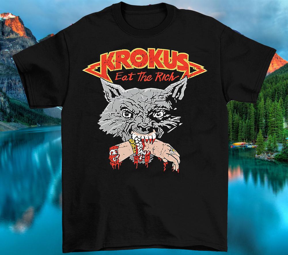 New KROKUS Band Eat The Rich Cotton Black Full Size Unisex Tee Shirt KN061 Unisex T-Shirt XL