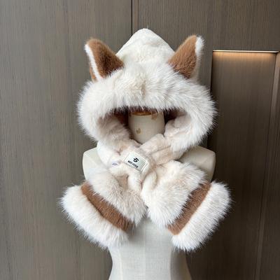Winter Cute Plush Thermal Ear Hat Cute Fox Ears Plush Hat Outdoor Thickened Integrated Hat
