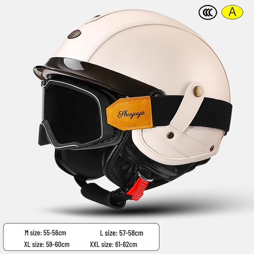 3C Certified Retro Motorcycle Half Helmet, Unisex Leather 3/4 Helmet, All-Season Warm Safety for Motorbikes & Electric Vehicles.