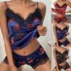 Polka Dot Letter Printed Sleepwear Women Sexy V Neck Sling Vest and Shorts Set Casual Loungewear