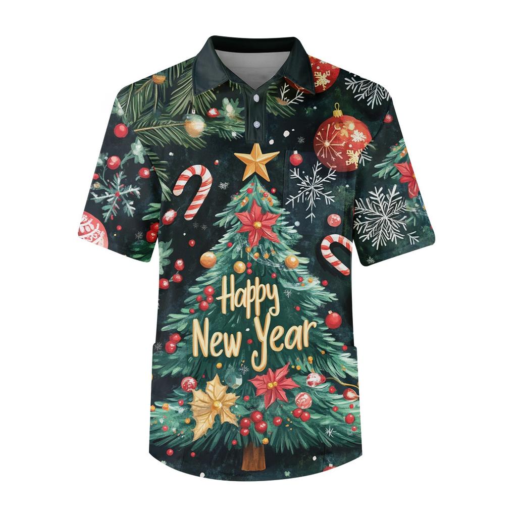 Top de hombre de manga corta con solapa abotonada, color sólido, bolsillo en el pecho, estilo nodriza