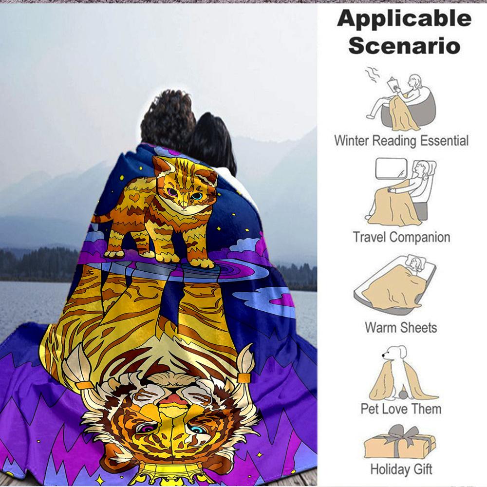 1pc Tiger Cat Print Blanket Lightweight Blanket Throw Blanket For Sofa, Bed, Travel, Camping, Livingroom, Office, Couch, Chair yy251010042