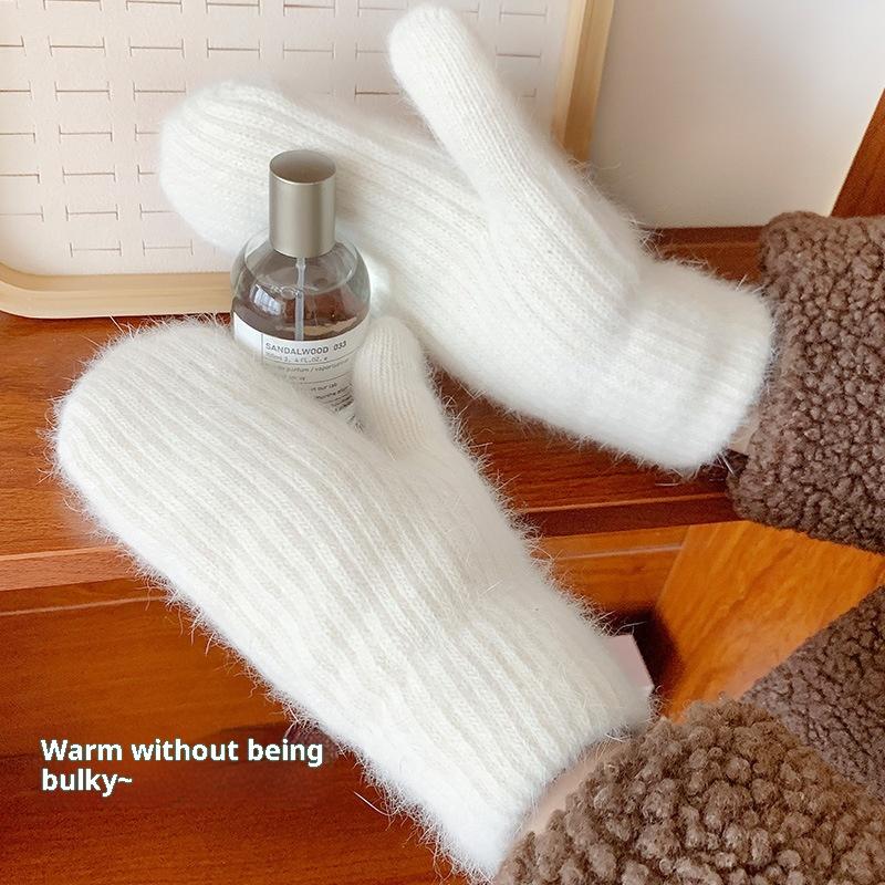 Gloves For Women In Winter Cute Plush Thickened Rabbit Fur To Keep Warm And Furry Student Riding To Prevent Cold And Freezing