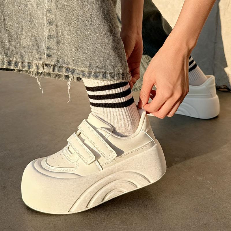 Ugly cute thick-soled Velcro women's autumn new chic niche low-top big-head shoes