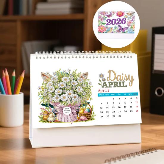 2026 DIY Desk Calendar Desktop Diamond Art Calendar Standing Monthly Calendar Planner for Home Office School Teachers New Year Gifts