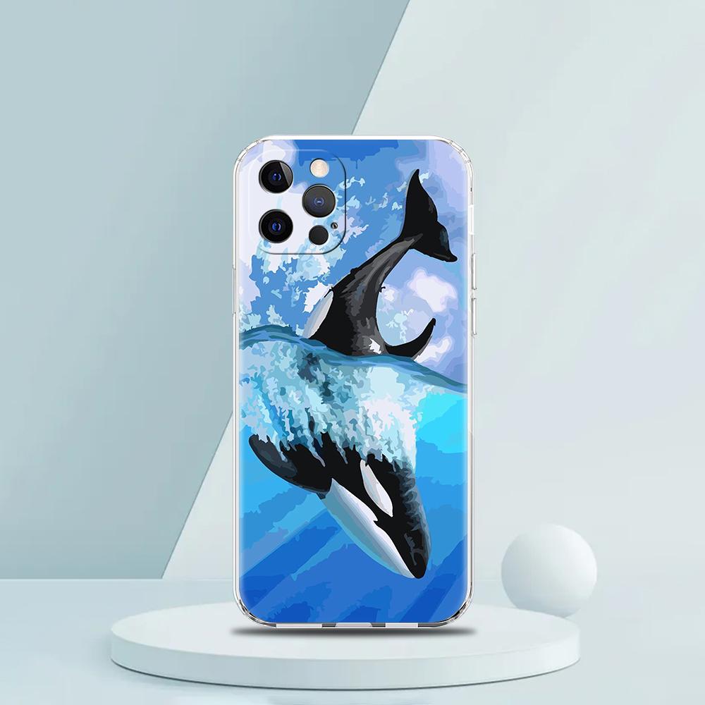 For iPhone 15 16 14 13 12 Mini 11 Pro Max XS X XR SE 7 8 Plus Silicone Clear Cover Orca Ocean Lovely Killer Whale Phone Case