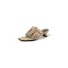Fashion New Cow Suede Summer Slippers Square Toe Shoes for Women Fashion Tassels Slippers Handmade Mid Heel Pinch Toe Shoes Brown