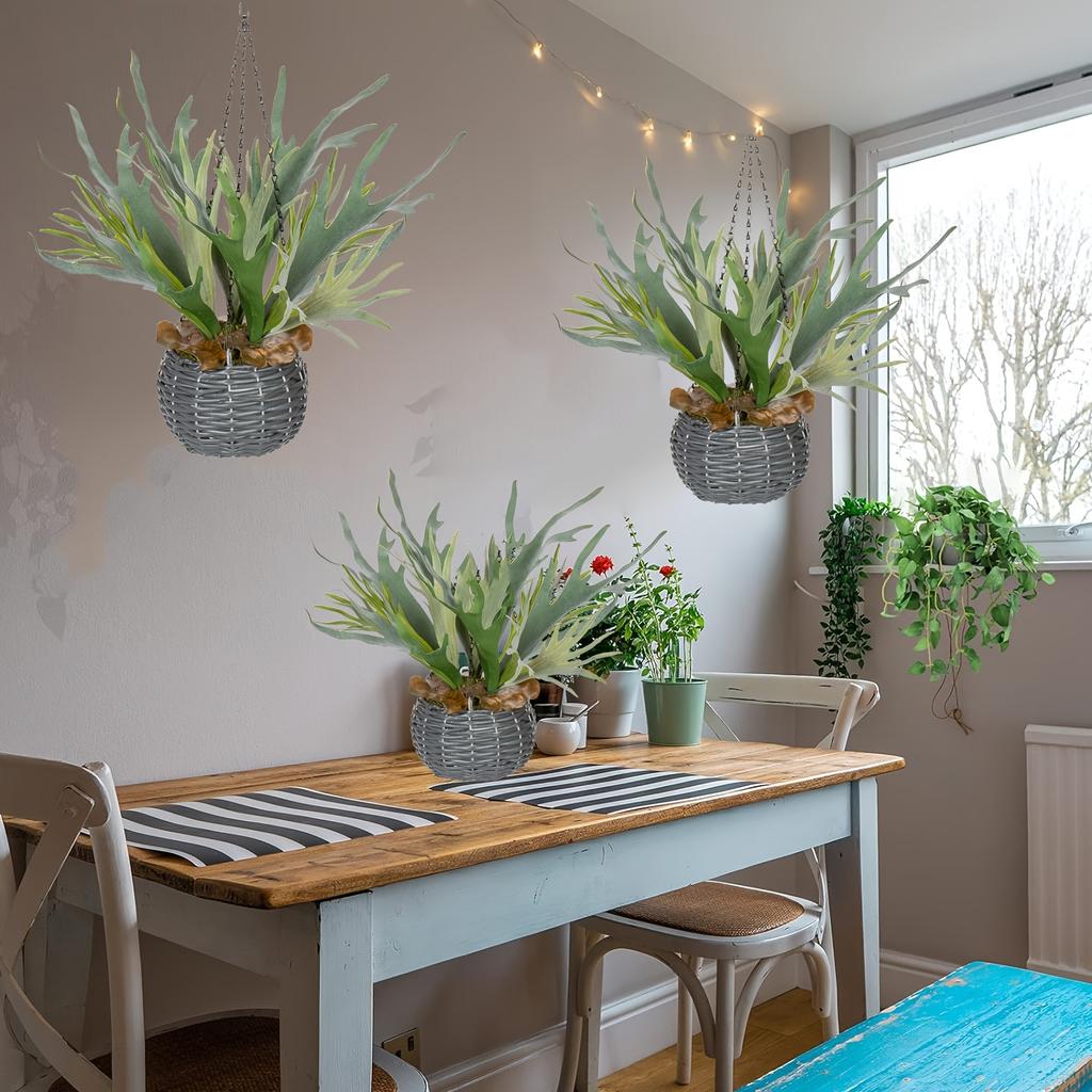 Artificial Staghorn Fern Hanging Plants Fake Boston Fern Hanging Plant Faux Fern Plant for Indoor Outdoor Home Wall Room Gar