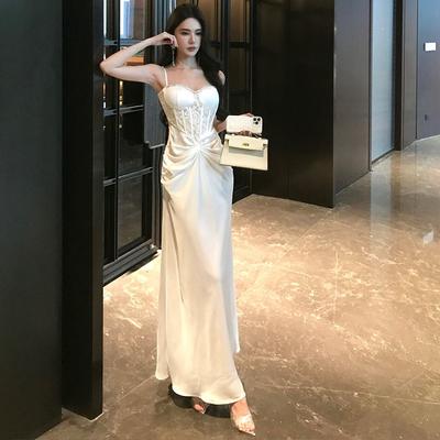 Summer Temperament French Celebrity Lace Splicing Fishbone Suspender Dress Female Slim Slim Slim Slim Hip Wrap Evening Dress Dress