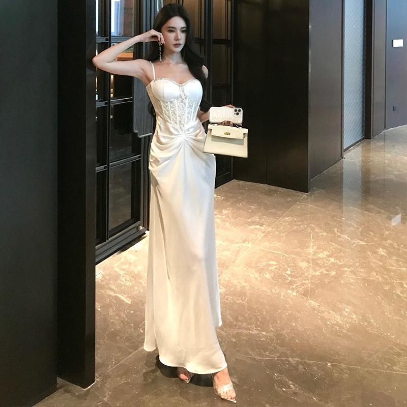 Летнее темпераментное французское celebrity кружевное пэчворк корсетное платье-комбинация женское облегающее облегающее облегающее облегающее платье-обертка на бедра вечернее платье S