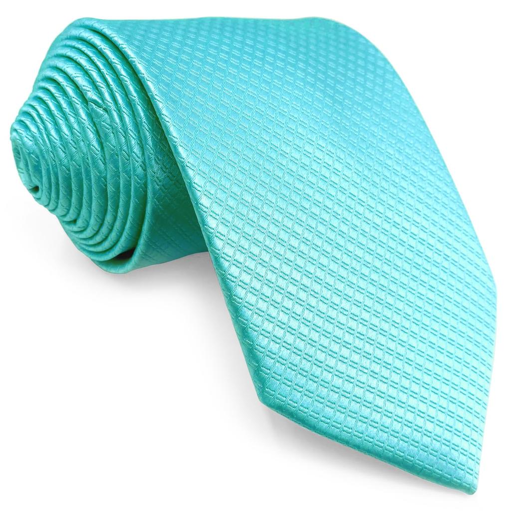 SHLAX&WING Necktie and Pocket Square Set, Solid Color, Aqua Indigo Silk, 147cm x 8cm