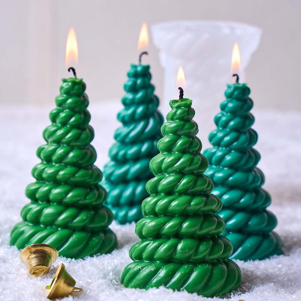 Christmas Tree Candle Silicone Mold DIY Xmas Ornament Hemp Rope Candle Molds Soap Plaster Resin Crafts Making Home Holiday Decor