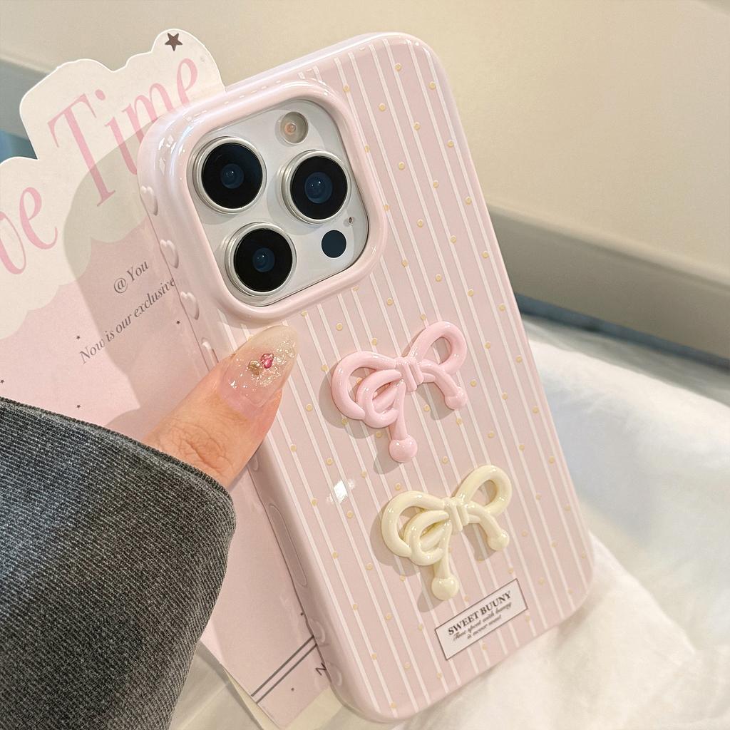Korean Three dimensional Pink Bow Suitable for Apple 17 Mobile Phone Case Iphone16 Silicone 15promax Anti Fall