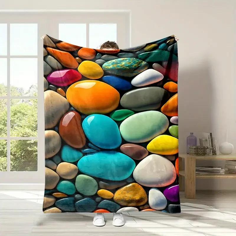 

Colorful pebbled flannel blanket on the beach suitable for bedding office home camping warm sofa bed Christmas Halloween 75x100cm