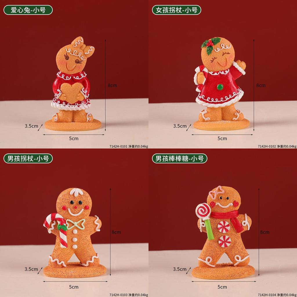 Christmas Gingerbread Man Decor Resin Cartoon Holiday Tabletop Ornament For Festive Atmosphere