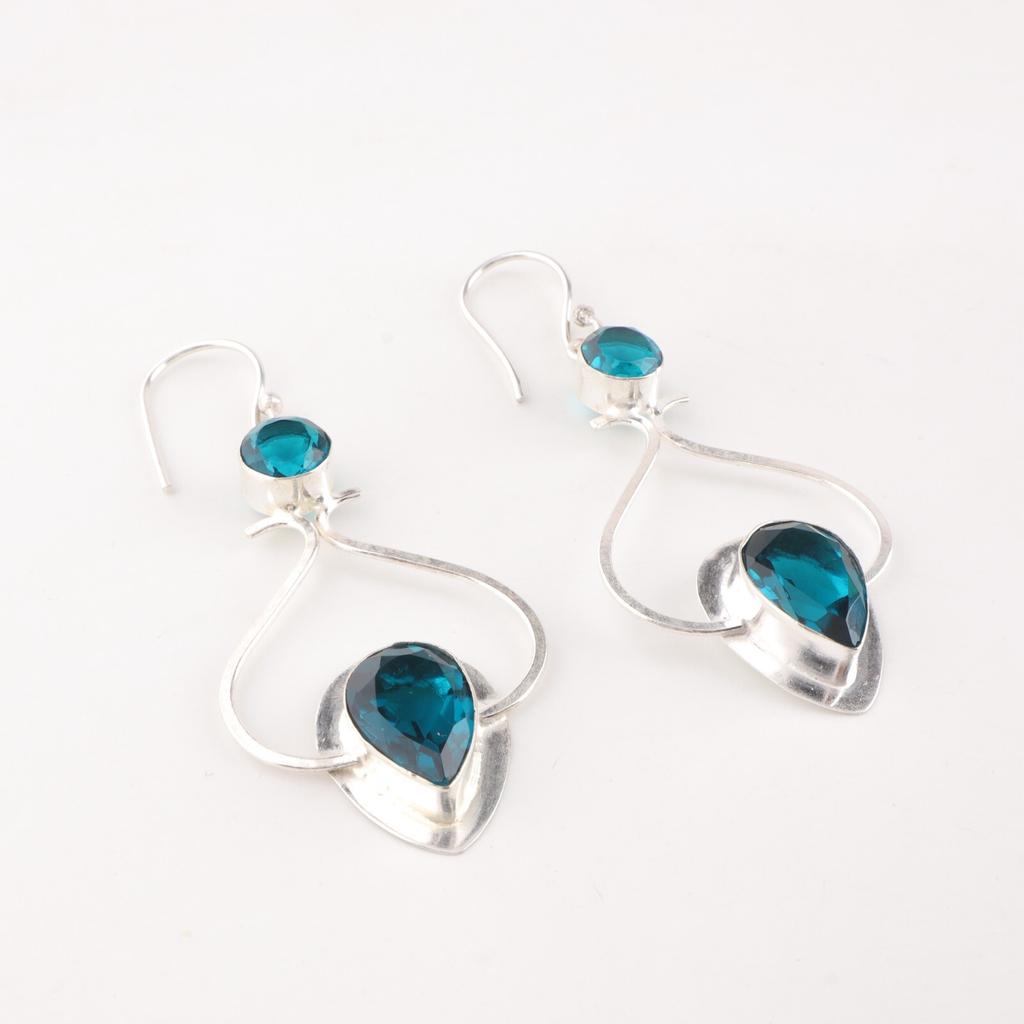 Natural Apatite Gemstone 925 Stamped Silver Handmade Earrings 2.07" Gift For Her EE-170-5