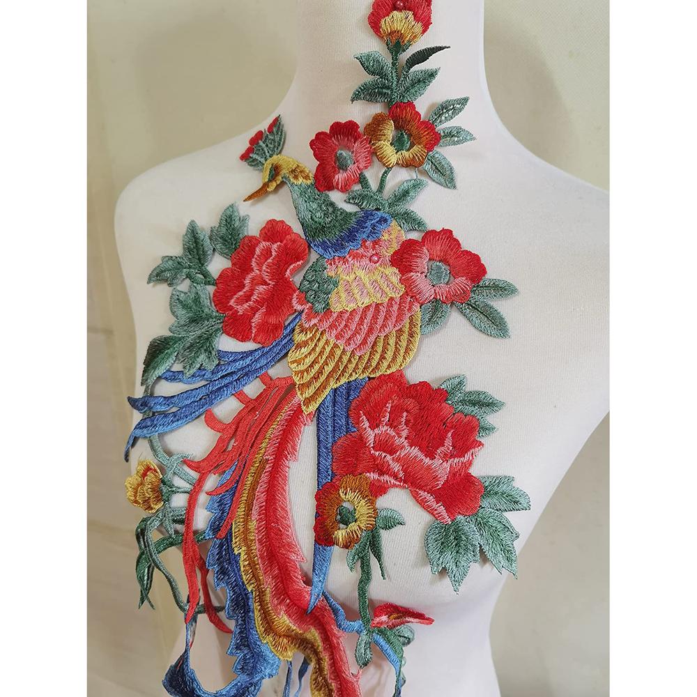 1Pcs Colorful Phoenix Bird Applique Embroidery Patch Applique DIY Lace Fabric Clothing Accessory 72*38cm