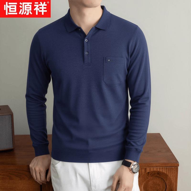 Hengyuanxiang Men's Xinjiang Cotton Thick Long Sleeve Polo T-Shirt