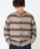 TRILLION Washable Hairy Striped Button Cardigan Knit_Beige