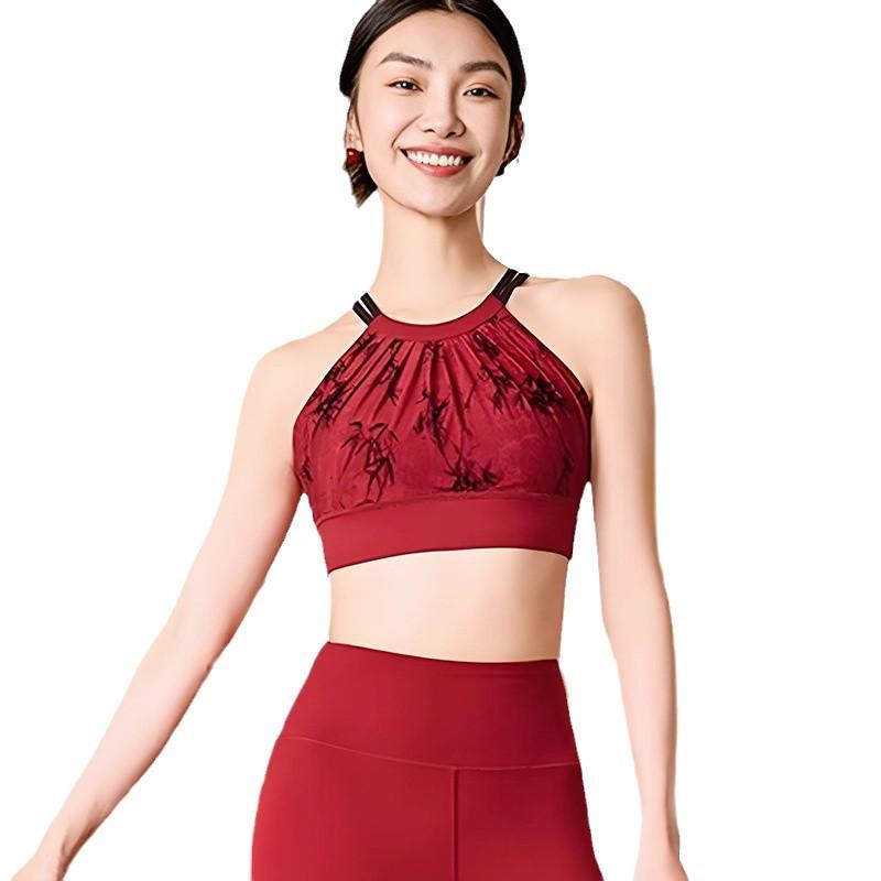 European & American Fashion Cross-Back Vest and Sports Bra with Fitness Pants Set - Red