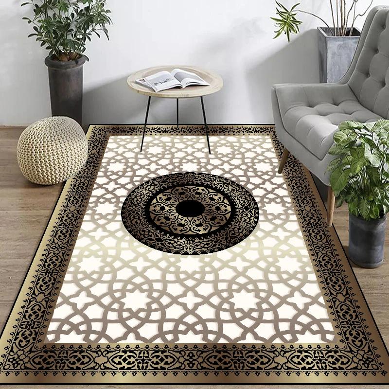 Golden Decorative Rug For Living Room Luxury Style Entrance Floor Mats Lounge Soft Antiskid Carpet Bedroom Bedside Rugs Washable